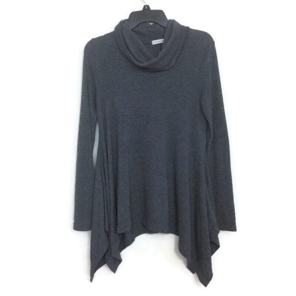 Enti Glamour Women Gray Pullover Tunic Sweater Cowl Neck Sharkbite Hem Sz Small